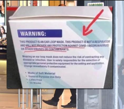 Face Masks Mandated By UK Government Specifically Say They Don't Protect Against COVID-19